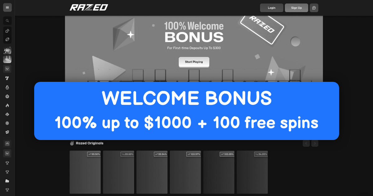 Razed Casino welcome bonus