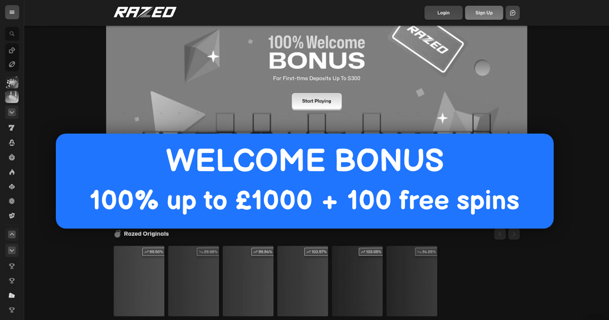 Razed Casino welcome bonus