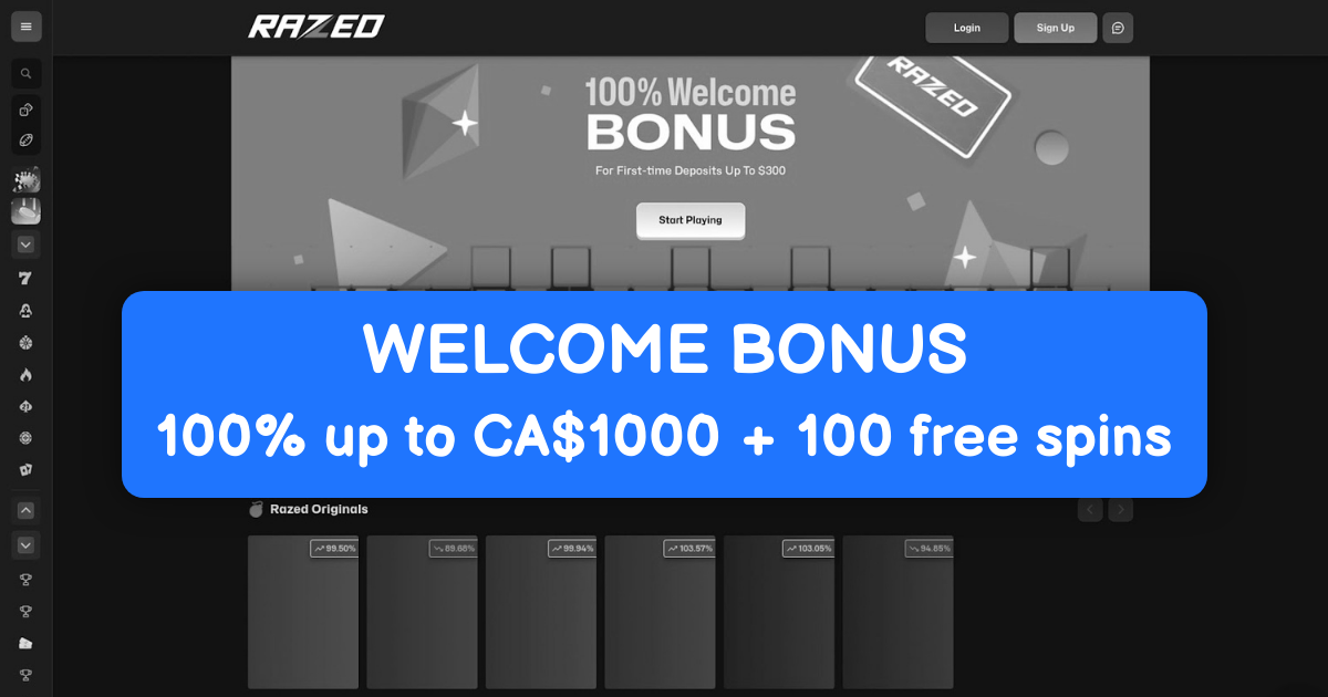 Razed Casino welcome bonus